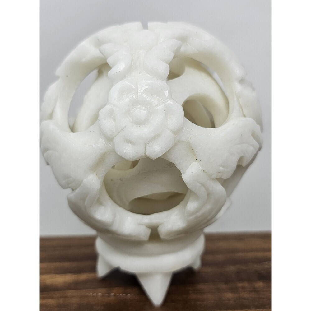 Hand Carved White Soapstone Linglong Generation Chinese Nesting Puzzle Ball - Picture 5 of 10